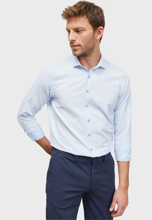AC&Co - Chemise Bleu basique - coupe slim à col italien
