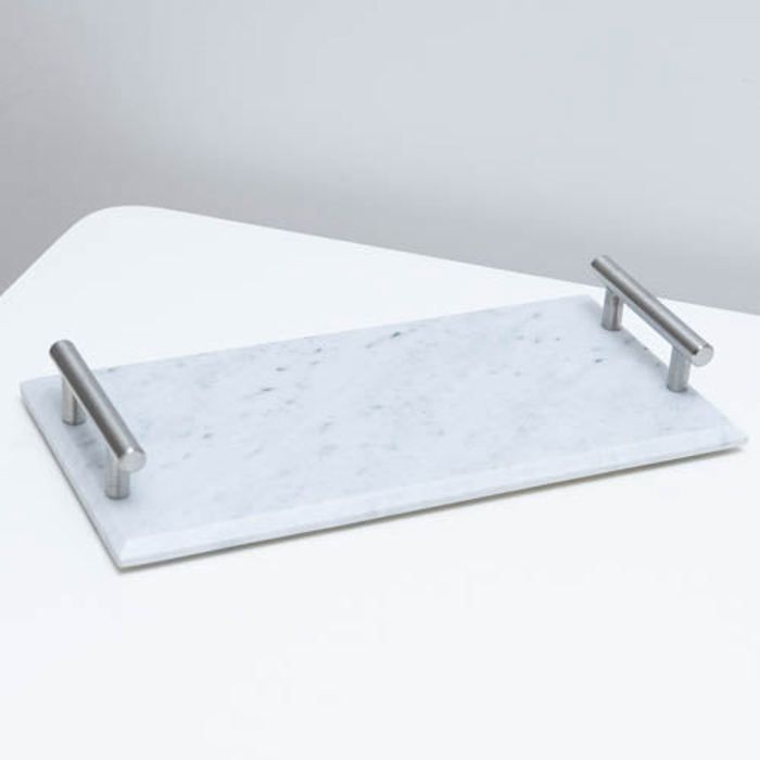 PLATEAU EN MARBRE A ANSES ARGENTEES 30X15CM