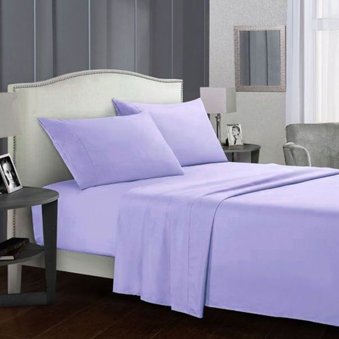 Pack Draps : 2 Taies d’oreiller + Drap housse+ Drap plat (2 places) - 140x190cm violet - DWIRTY
