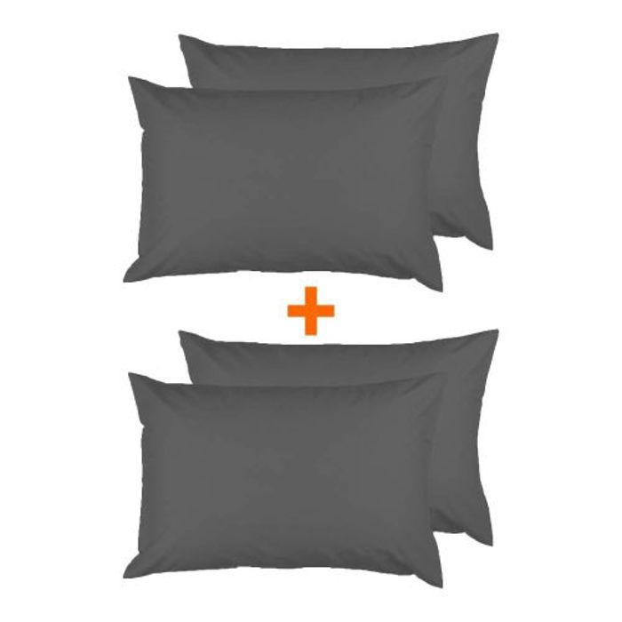 Pack 4 Taies D'oreiller Antiallergique Uni Gris Foncé  (50x70cm) - DWIRTY