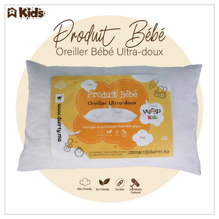 Oreiller Bébé - DWIRTY - 30x50cm - Hypoallergénique - Confortable - Polyvalent