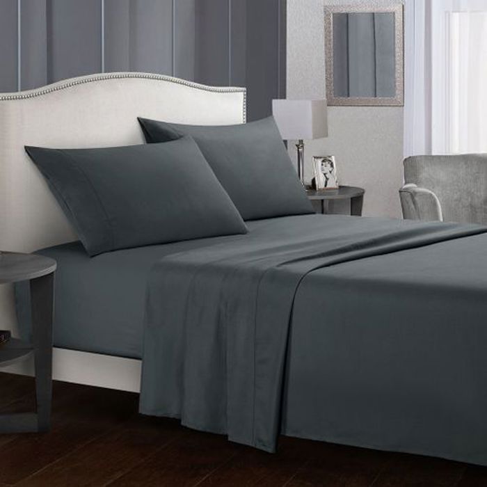 Pack Draps: 1 Taie d’oreiller + Drap housse+ Drap plat (1 Place) - (90x190) Gris foncé - DWIRTY