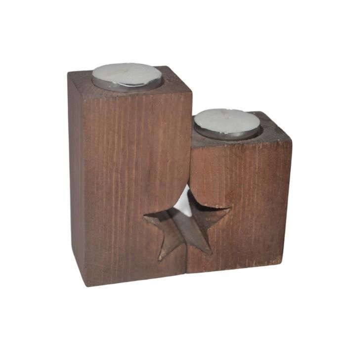 Porte Bougie - COCO DECO - Étoile - Bois - 2 Bougies Offertes - Style Contemporain