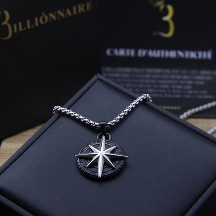 Collier Boussole noir-argenté
