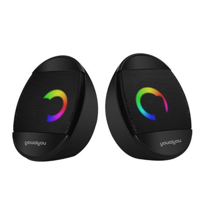 Enceintes PC YOUAIYOU G600 – Système Audio 2.0 – Rétroéclairage LED RGB – Alimentation USB – Pour Ordinateur et Smartphone