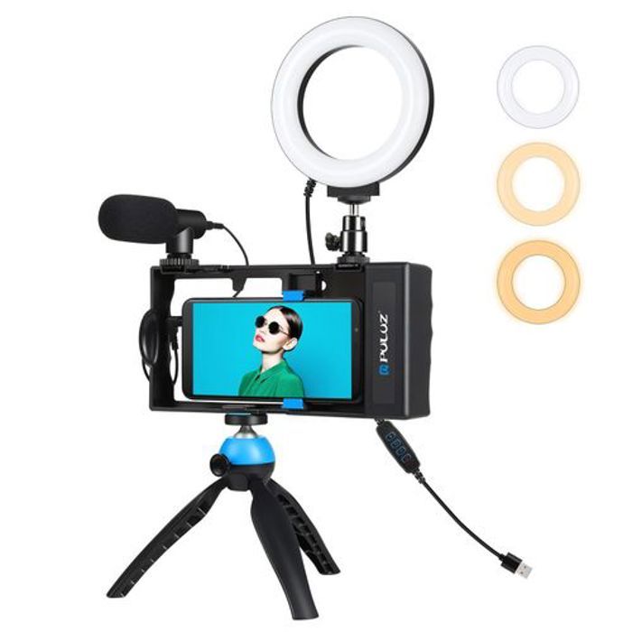 kit vidéo 4 en 1 éclairage ring light pour Selfie Microphone trépied tête de trépied