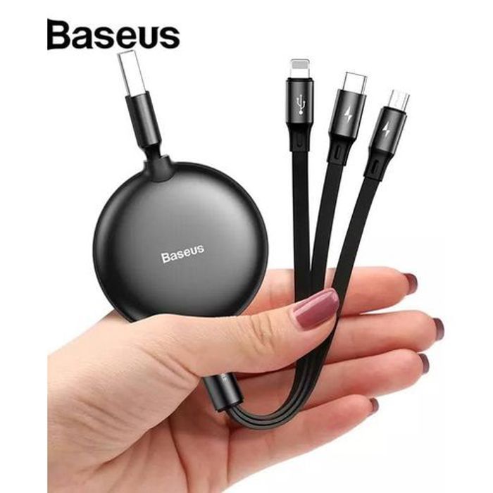 3 en 1 Câble USB Rétractable 1.2m 3.5A pour iPhone + Micro USB  + Type C