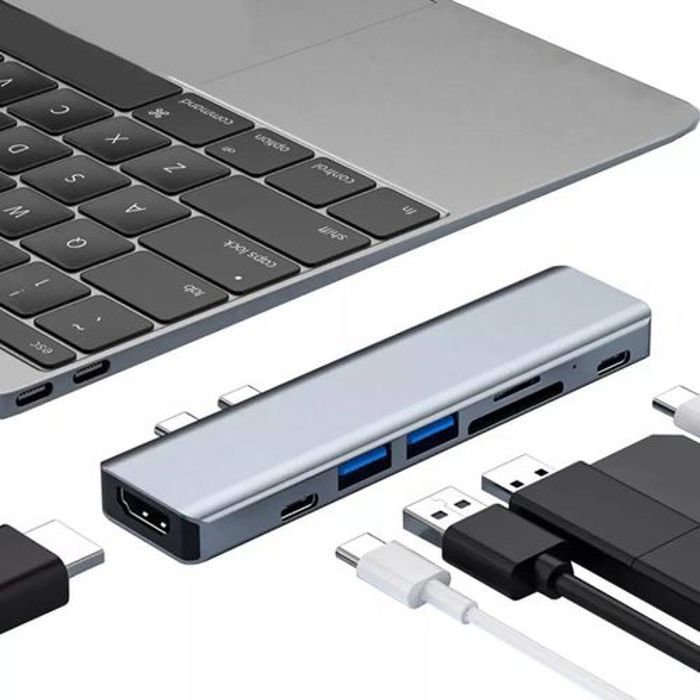 Adaptateur USB-C vers HDTV, TF/SD, USB3.0+USB/C, PD, 7 en 1 Type-C pour MacBook Pro/Air