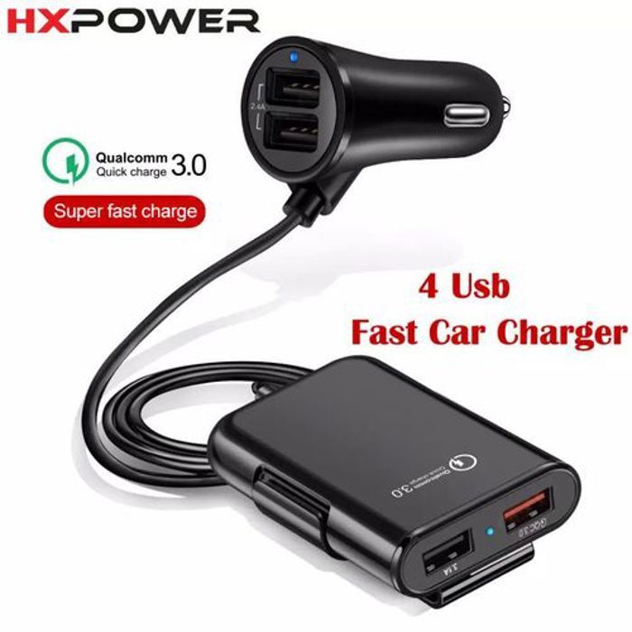 Car charger 4 port usb 40W 8A Quick charge 3.0 Charge de voiture avant et arrière 1.8 metre