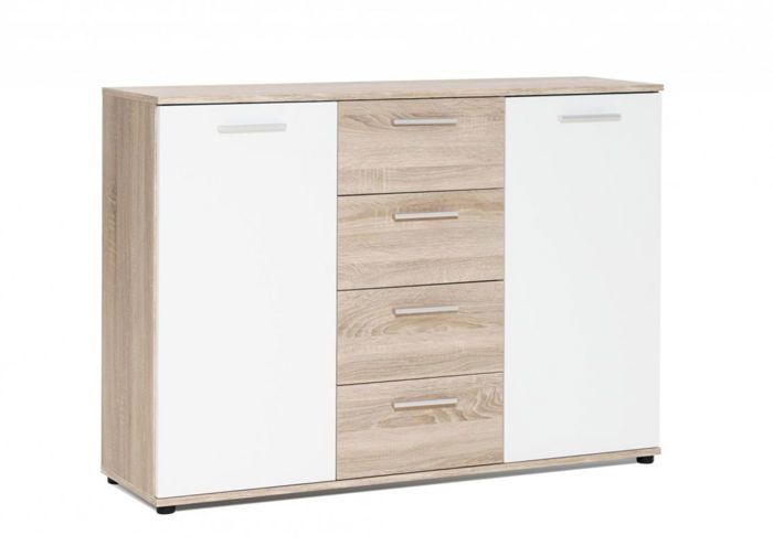 COMMODE JACKY AVEC 2 PORTES + 4 TIROIRS - CHÊNE / MARRON CLAIR
