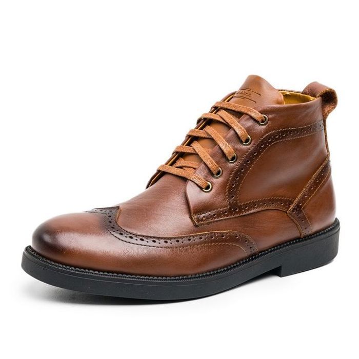 Bottine Brogue à lacet en cuir - Tabac