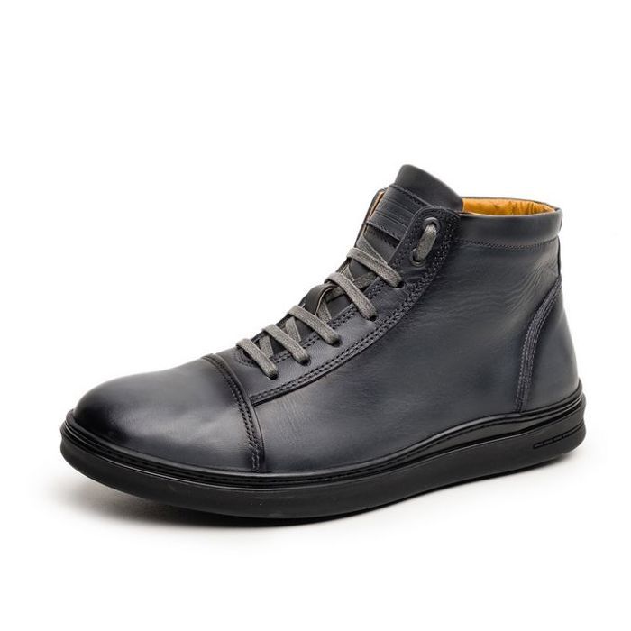 Basket à lacet montant en Cuir - Gris