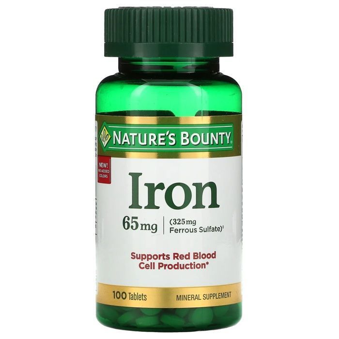 Fer, 65 mg, Soutient la production de globules rouges - 100 comprimés - Made in USA