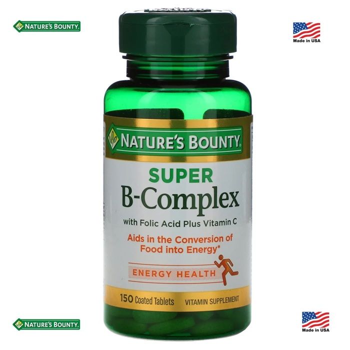 Nature'S Bounty, Super B-Complex Avec Folic Acid Plus Vitamine C, 150 Comprimes - Made in USA