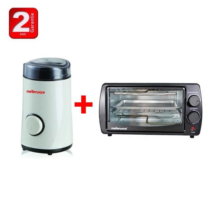 MELLERWARE - Pack Four électrique MOV 10L  noir multifonction + Moulain à café