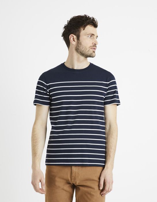 T-shirt col rond marinière 100% coton