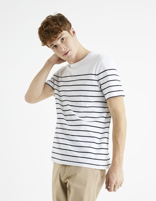 T-shirt col rond marinière 100% coton