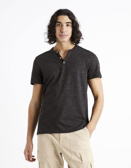 T-shirt col henley coton mélangé