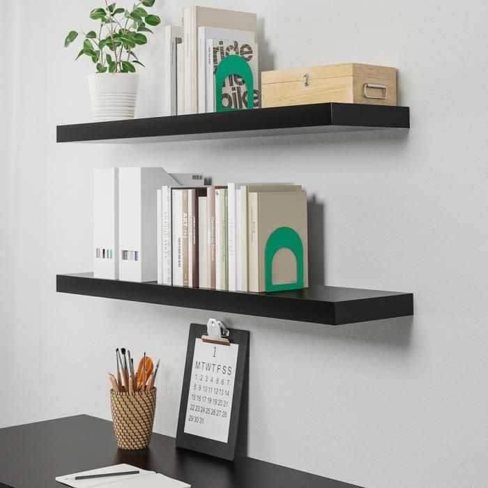 ETAGERE MURALE DE DECORATION NOIRE 60X23X3,5CM