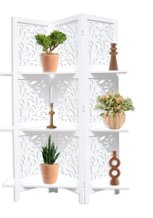 PARAVENT +3 ETAGERES DECO  BLANC 112X175 CM