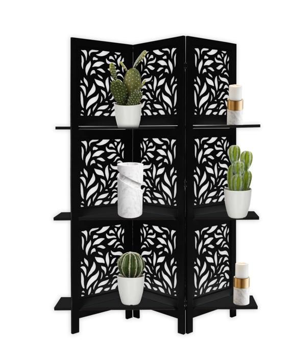 PARAVENT +3 ETAGERES DECO  NOIR 112X175