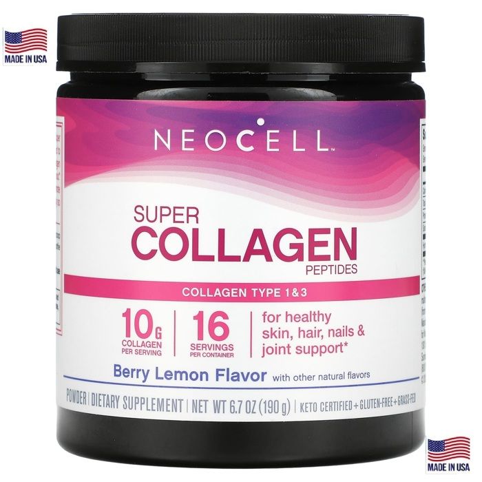 Neocell Super collagène de types 1 et 3, Baies et citron, 6600 mg, 190 g - Made in USA