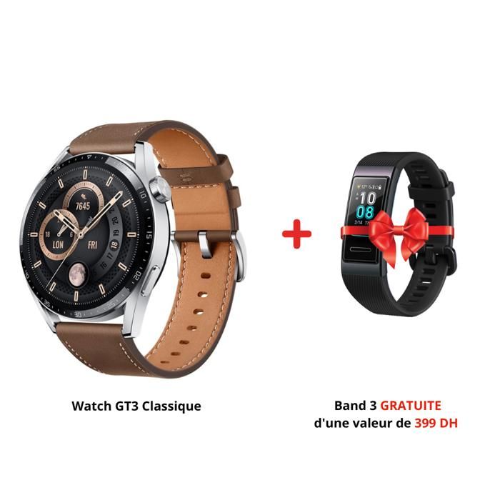 HUAWEI  MONTRE - WATCH GT3 CLASSIQUE + Huawei Band 3 Gratuite