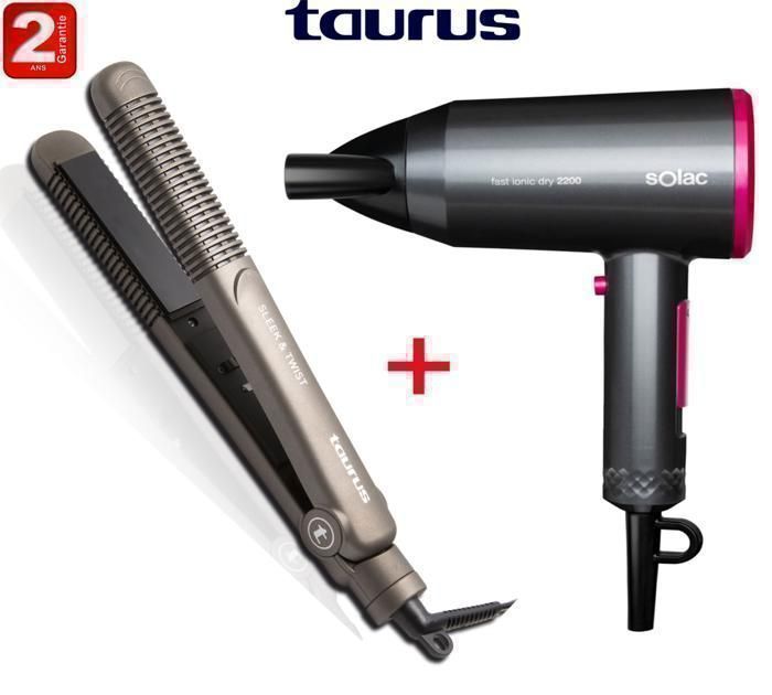 Pack Sèche-Cheveux 2200 Fast ionic +Lisseur SLEEK&TWIST - 2ans de garantie