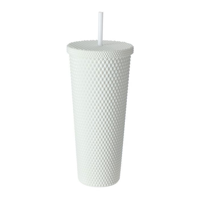 Bouteille d&rsquo;eau en plastique Durian Design avec paille – 700 ml (blanc)