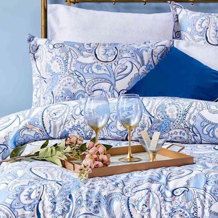 Parure de lit 100 % satin de coton Bianca Super King Bleu (260 x 240)