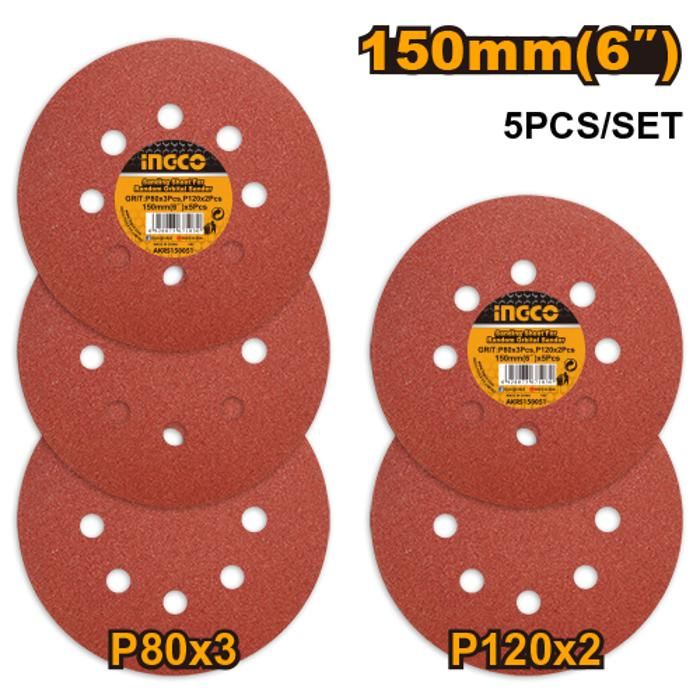 Jeu feuilles abrasives ponceuse orbitale 5pcs 150mm