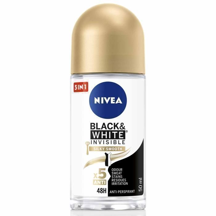 NIVEA, Déodorant Femme, Black & White Silky Smooth, Roll-on 50ml