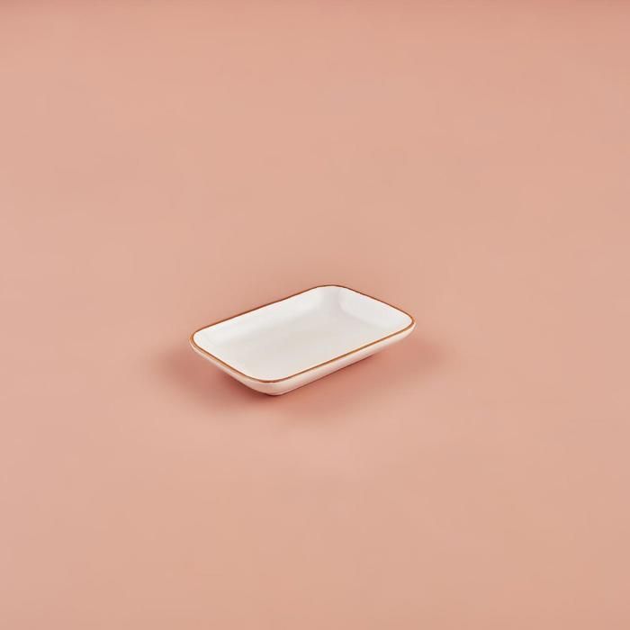 Assiette Rectangulaire Allure en Céramique Blanc-Moutarde (14 cm)