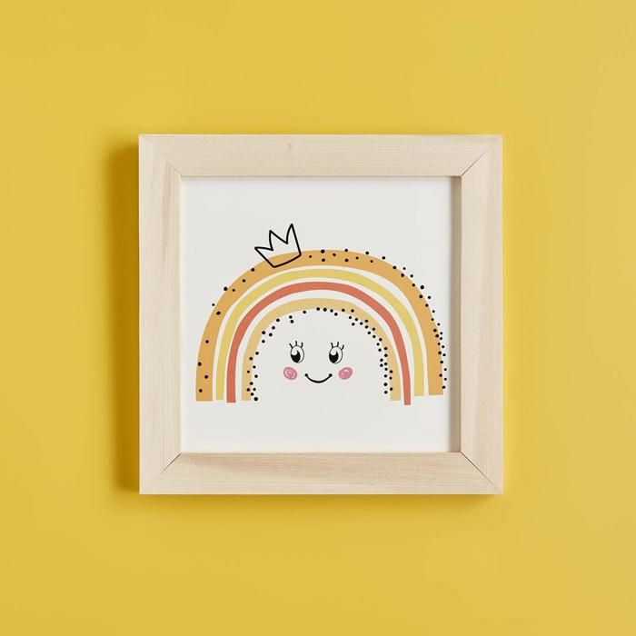Tableau bébé arc-en-ciel encadré Naturel (24x24 cm)
