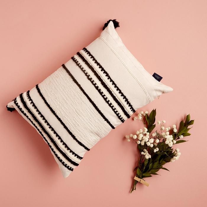 Coussin - BELLA MAISON - Stanley - Écru - 35x50 cm - Déhoussable - Rayures