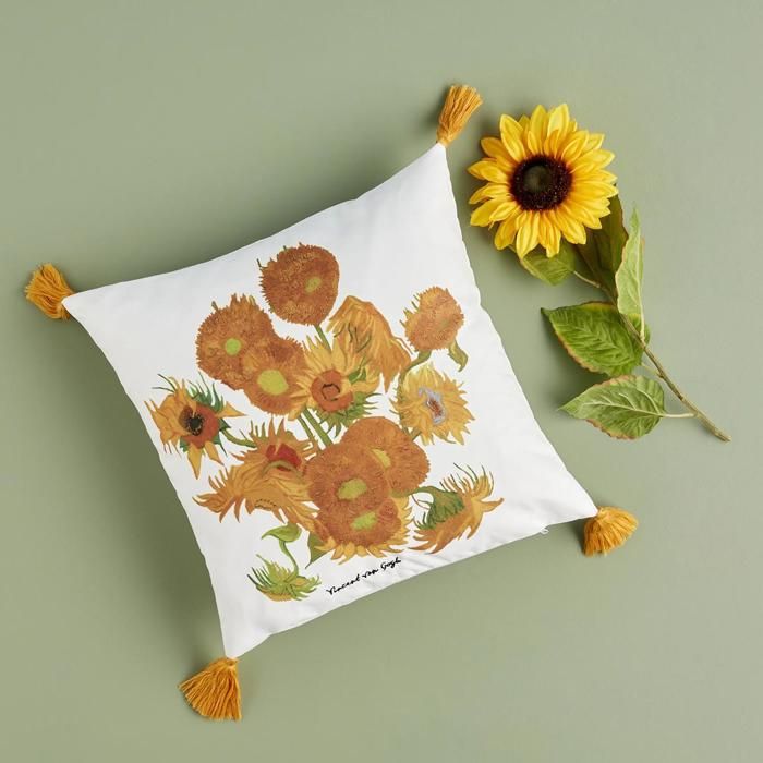 Coussin Tournesols Van Gogh Moutarde (43x43 cm)
