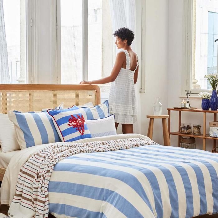 Parure de lit - Santorini - Super King - 100% coton - 260x240 cm - Bleu
