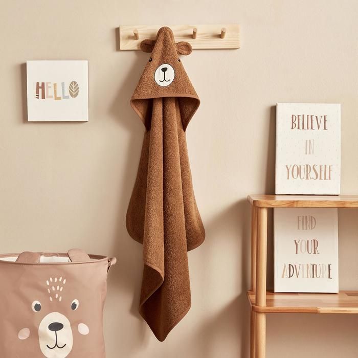 Serviette d'Emmaillotage Ours 100% Coton Marron (75x75 cm)