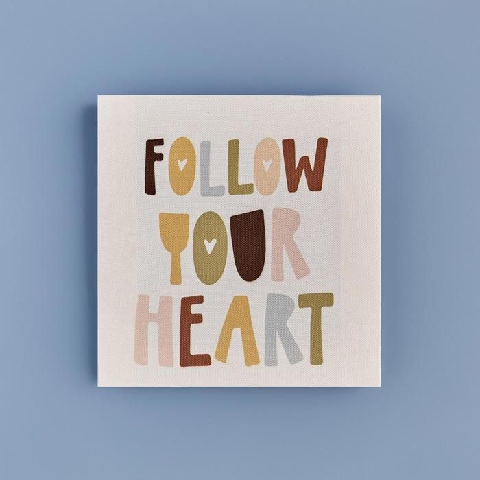 Suivez votre coeur peinture sur toile blanc (20x20 cm)