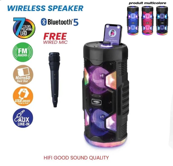 ENCEINTE Speaker Bluetooth cylindrique double haut-parleur portable avec microphone radio prend en charge TWS USB/TF/LED Light/FM