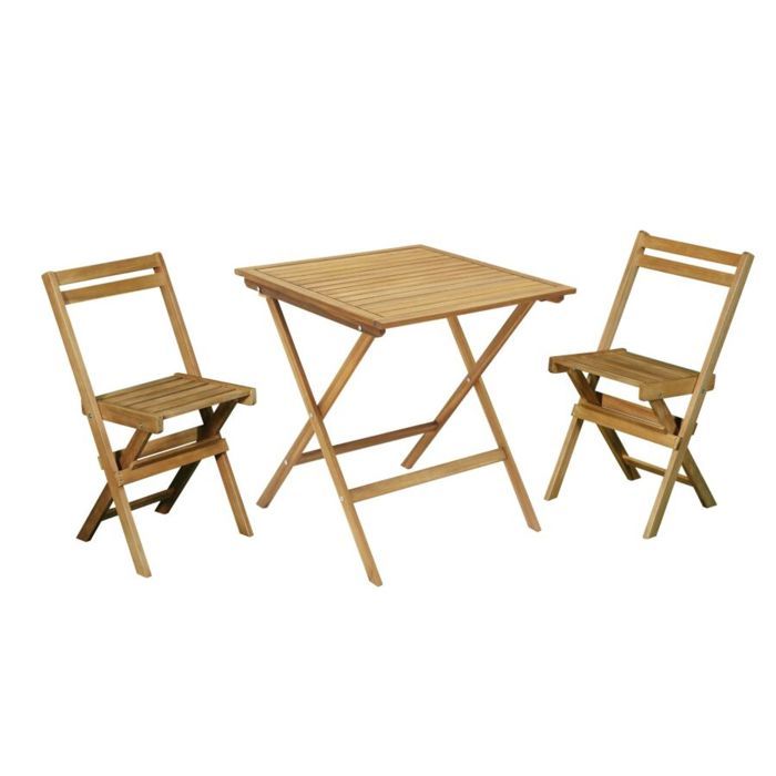 Set Table Carrée EXOTICA  Avec Deux Chaises Pliables - Teck