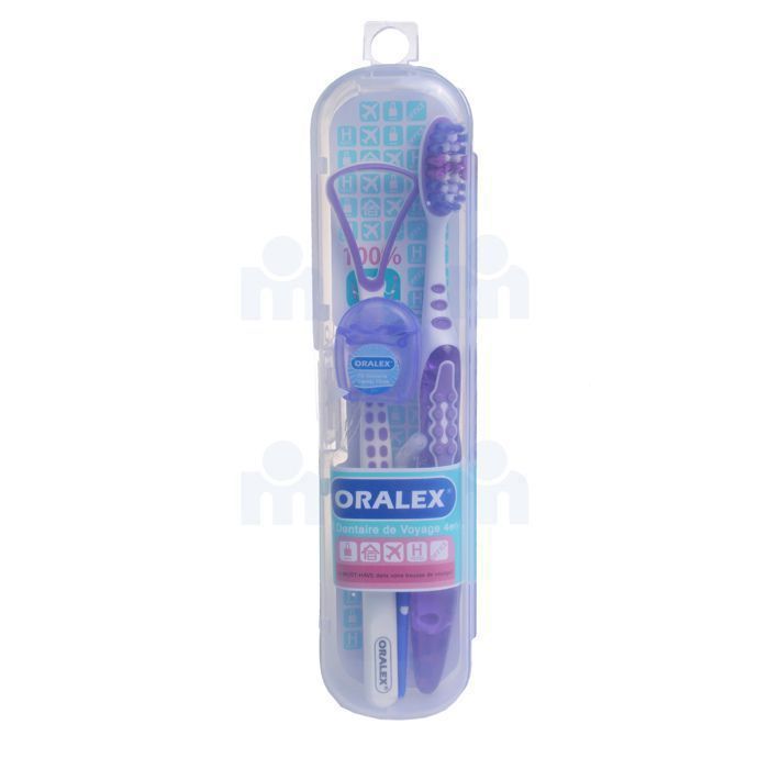 Kit dentaire de voyage 4 en 1 - ORALEX - Couleur aléatoire - Sans alcool - Mixte - Adulte