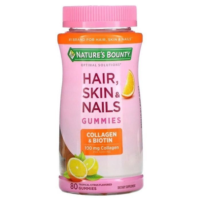 Nature'S Bounty Cheveux Peau Ongles, Biotin Collagène - Arome Tropical - 80 Gomme