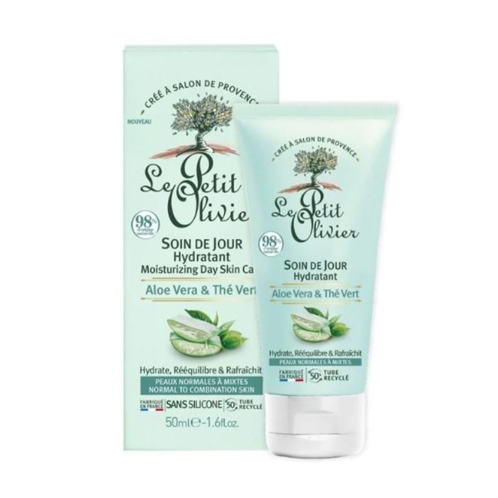 Le petit olivier - Soin de Jour Hydratant Aloe Vera & Thé Vert , Peaux Normales à Mixtes , 50ml
