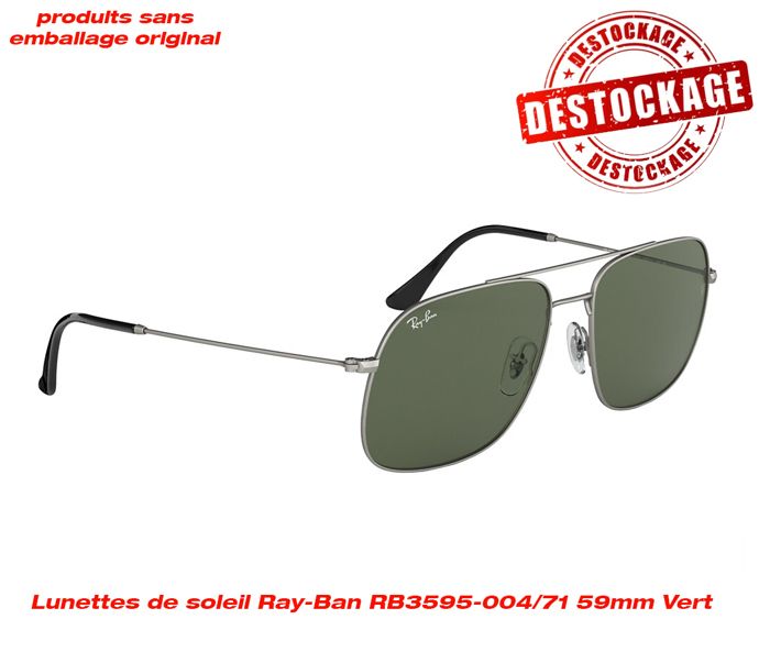 Lunettes de soleil Ray-Ban RB3595-004/71 59mm Vert homme lens organique incassable - produits sans emballage d'origine déstockage
