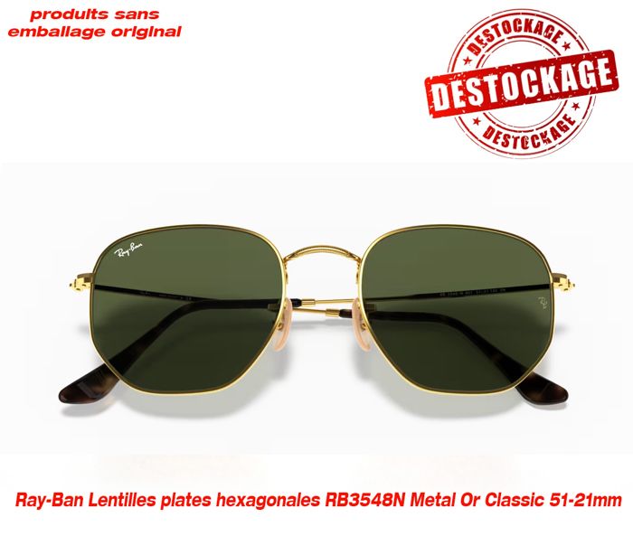 Lunettes de soleil Ray-Ban Lentilles plates hexagonales RB3548N Metal Or Classic 51-21mm Taille M (produit sans emballage original)
