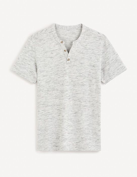 T-shirt col henley - CELIO - FLY GREY - 60% Coton 40% Polyester - Manches courtes - Regular