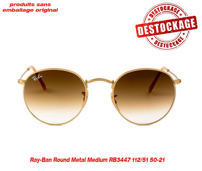 Lunettes de soleil RAY-BAN ROUND Metal Medium RB3447 112/51 50-21 pour unisexe (produits sans emballage d'origine déstockage)