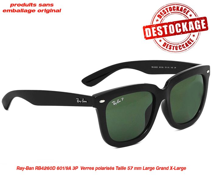 Lunettes de soleil Ray-Ban RB4260D 601/9A Taille Grand 57mm Verres polarisés Carré (produits sans emballage d'origine déstockage)