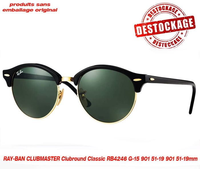 Lunettes de soleil Ray-Ban Clubmaster Clubround Classic Vert Classique G-15 RB4246 901 51-19 (produit sans emballage original)